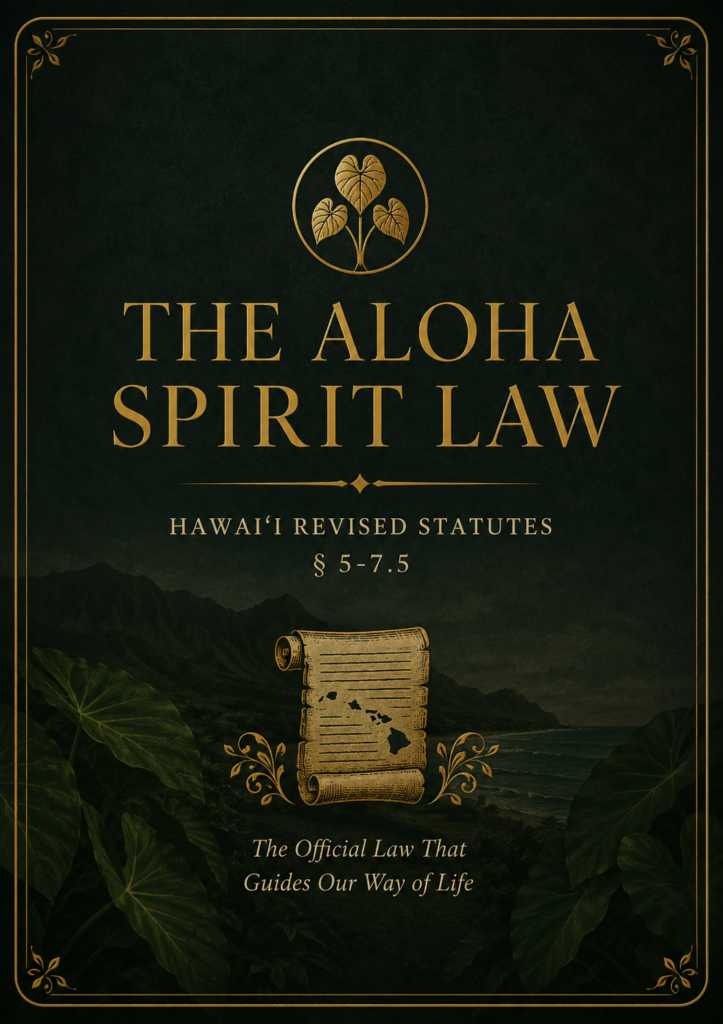 Black-and-gold cover of The Aloha Spirit Law, Hawaiʻi Revised Statutes Section 5-7.5.