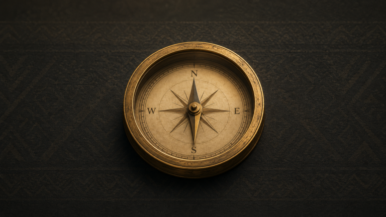 Antique brass compass centered on dark textured fabric, symbolizing inner guidance
